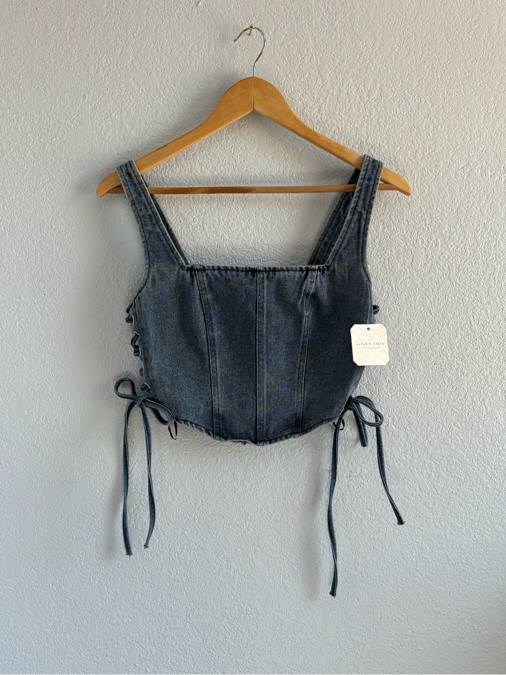 Altar'd State Dark Denim Lace-Up Corset Crop Top - Size Small